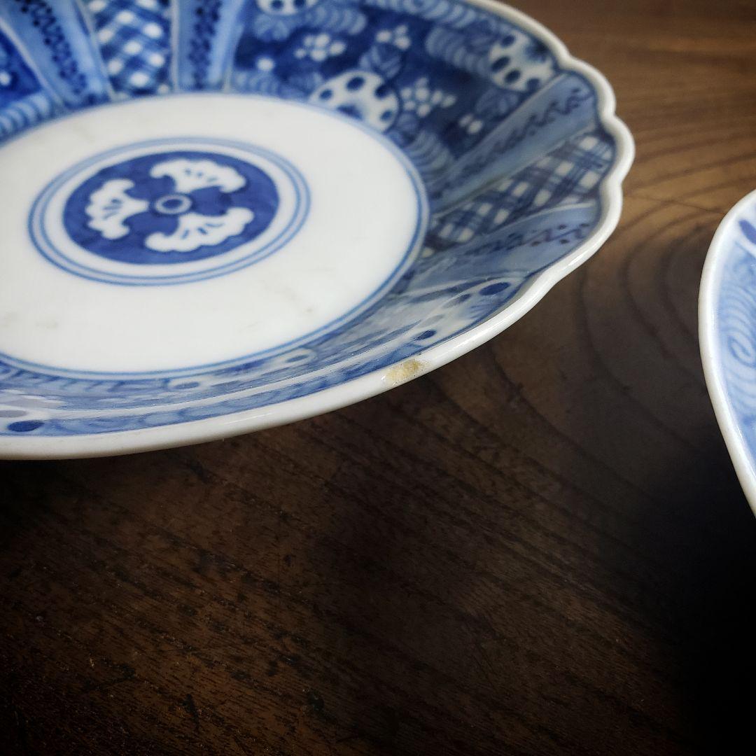 皿 2枚 染付 芙蓉手 明治 大正 銘 訳あり 欠け 擦れ ロ号 古伊万里