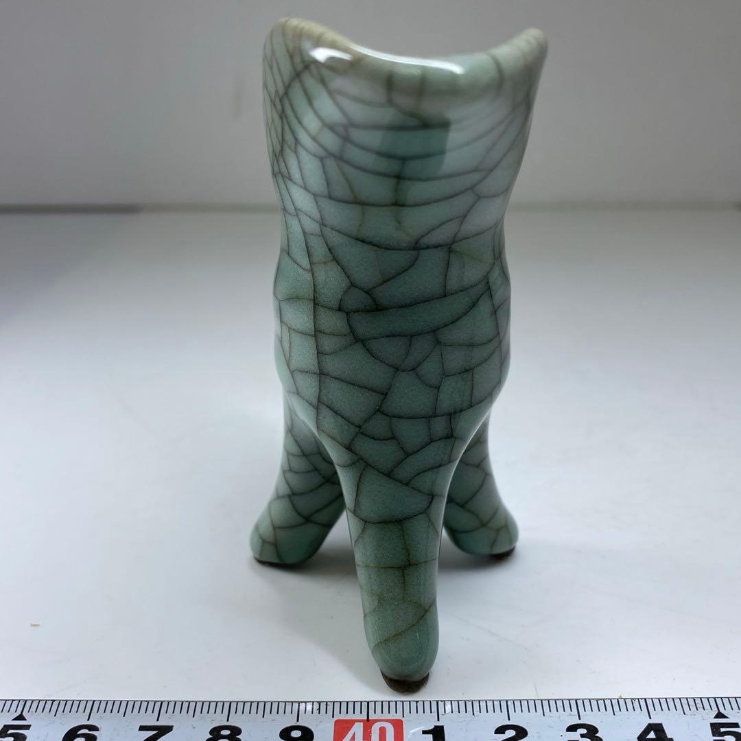 専用　中国古窯　哥窯青磁ひび焼　爵　高さ9.5㎝　東な7-0329☆2F