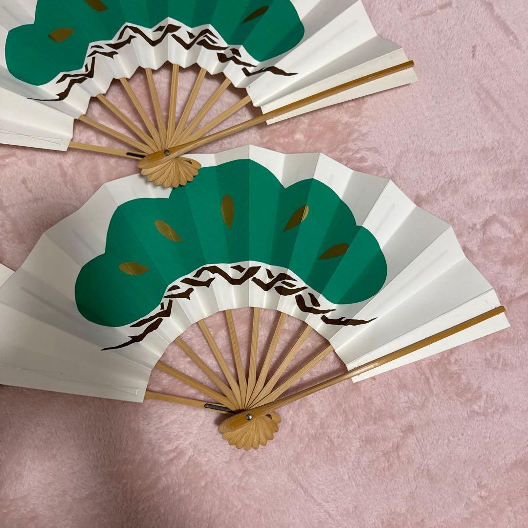 郷土芸能扇子 8本セット 緑と白　松づくし