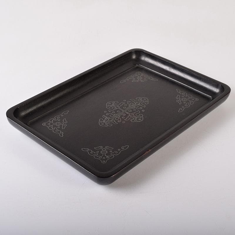 煎茶道具　鳥谷銘　唐木紫檀製　銀象嵌 　無垢刳り貫き　煎茶盆　香盆　DR8484