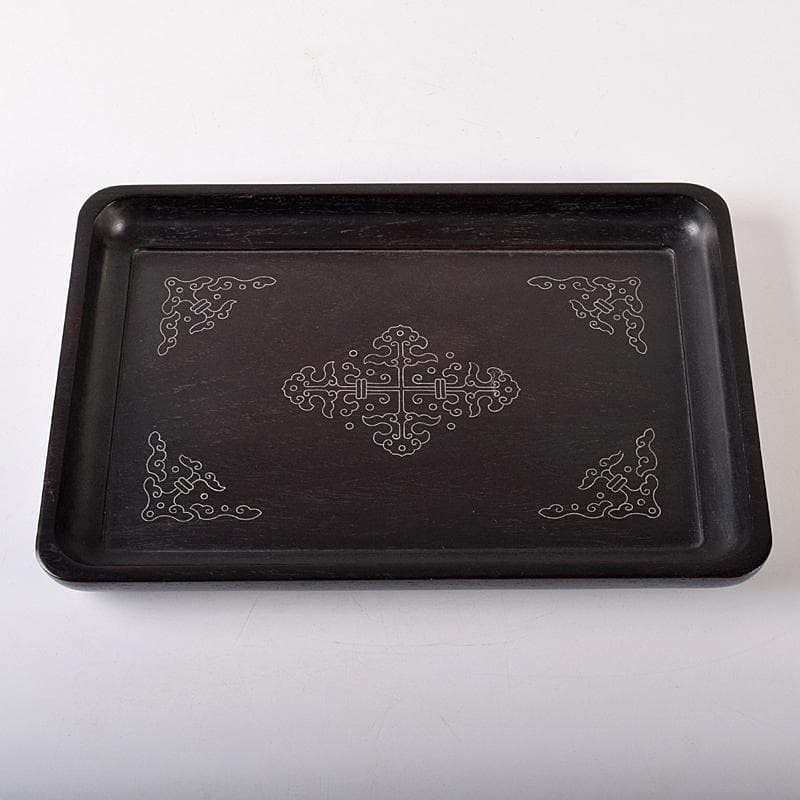 煎茶道具　鳥谷銘　唐木紫檀製　銀象嵌 　無垢刳り貫き　煎茶盆　香盆　DR8484