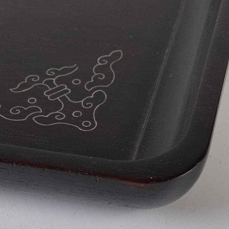 煎茶道具　鳥谷銘　唐木紫檀製　銀象嵌 　無垢刳り貫き　煎茶盆　香盆　DR8484