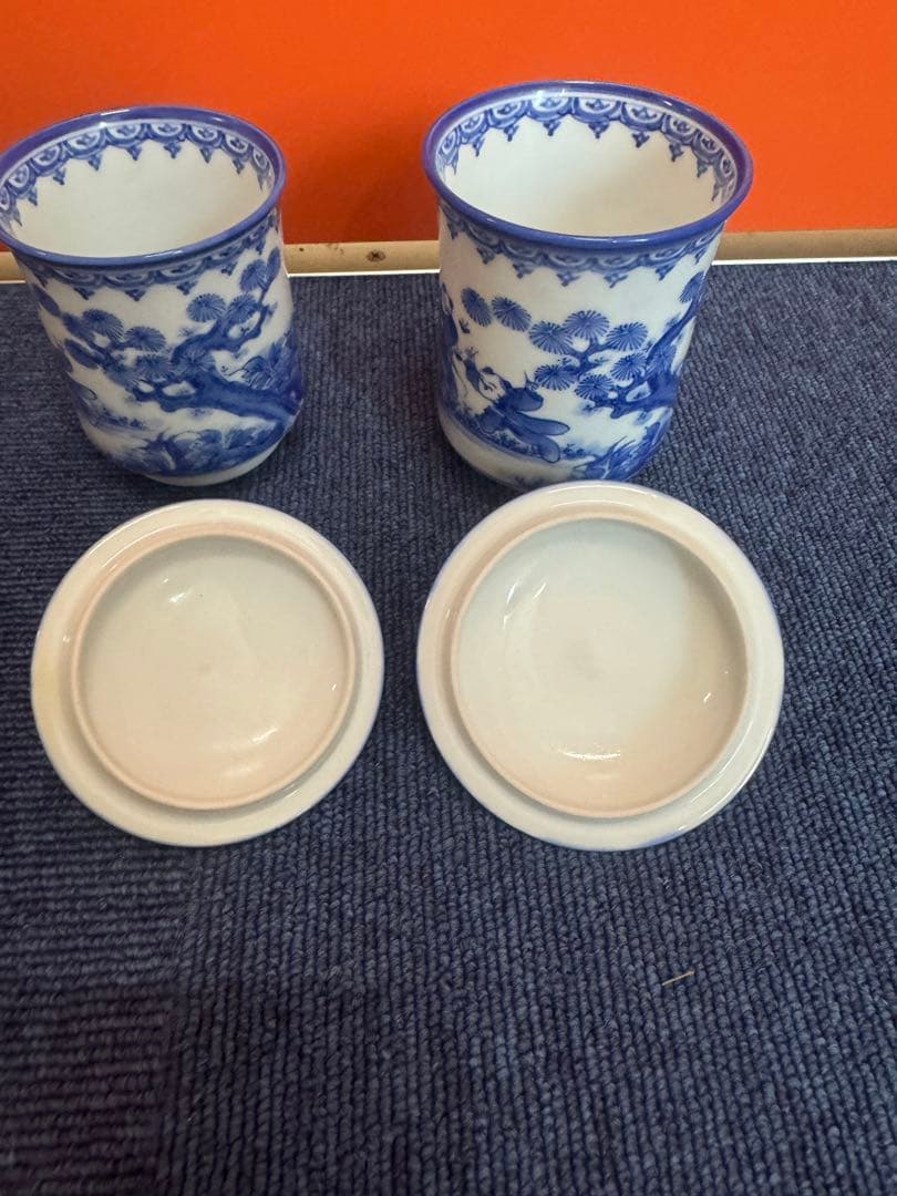 1972 三川内焼　平戸雅松作　献上唐子湯呑　2客　未使用