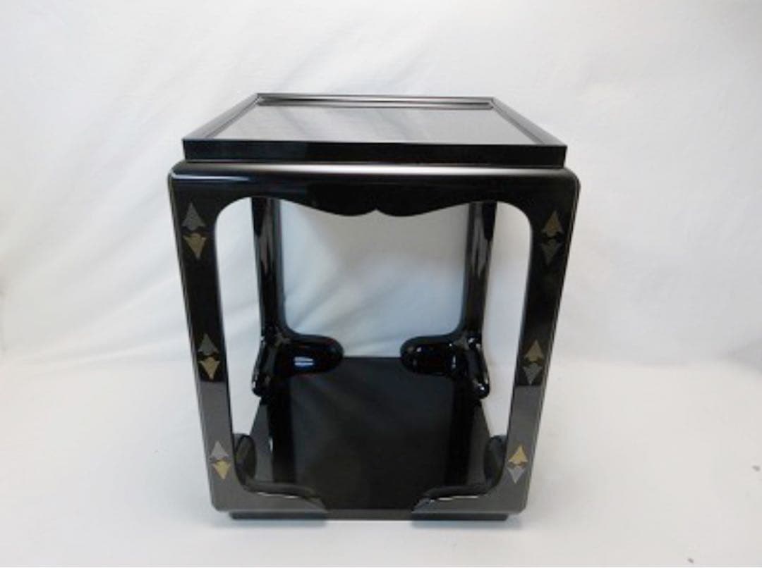 稀少 茶道具 作家物 木製黒真塗 金彩蒔絵 高麗卓 茶棚 水指棚 共箱