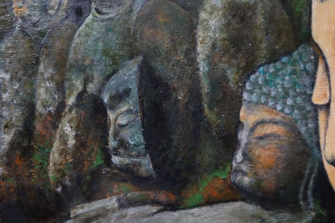 角山盛三作 油絵『臼杵の石仏』 P15油彩画 油絵木製額縁★時代物★