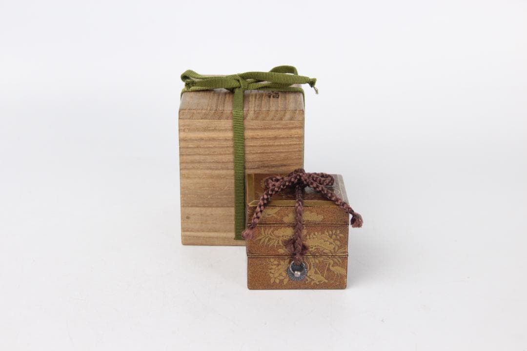 江戸　明治　時代 鶴松梅蒔絵重香合　小箱 梨地 漆器 EM19-9