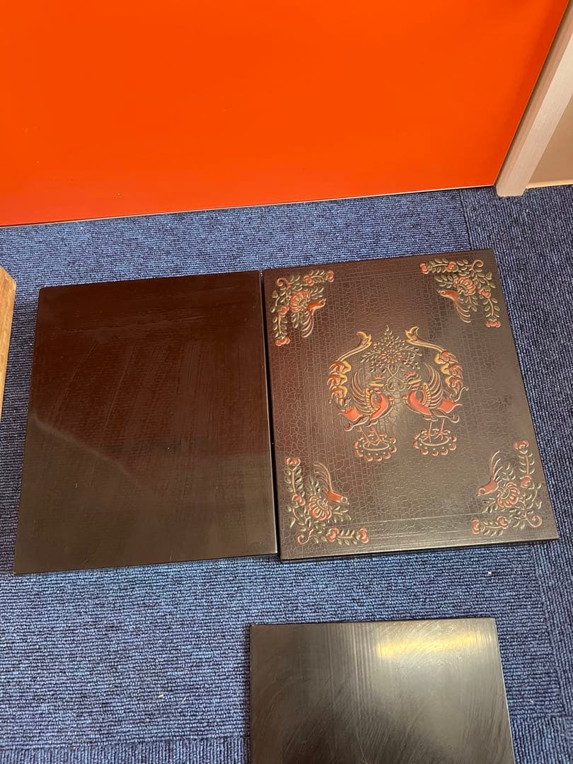 1443 木箱 道具箱  漆塗り 盛漆絵 正倉院鳳凰図 花喰鳥 極楽鳥花 花柄