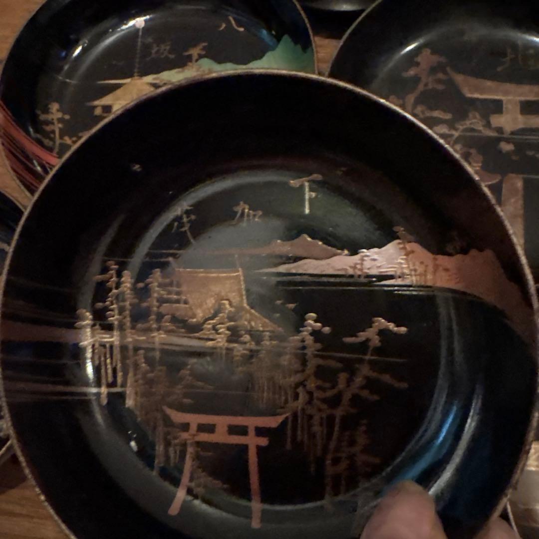 京都名所20選漆器皿二十枚セットアンティーク雅な雰囲気金蒔絵　インテリア実用使い