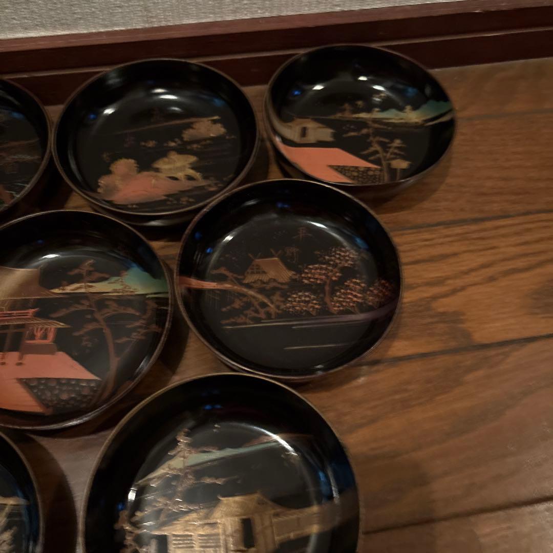 京都名所20選漆器皿二十枚セットアンティーク雅な雰囲気金蒔絵　インテリア実用使い