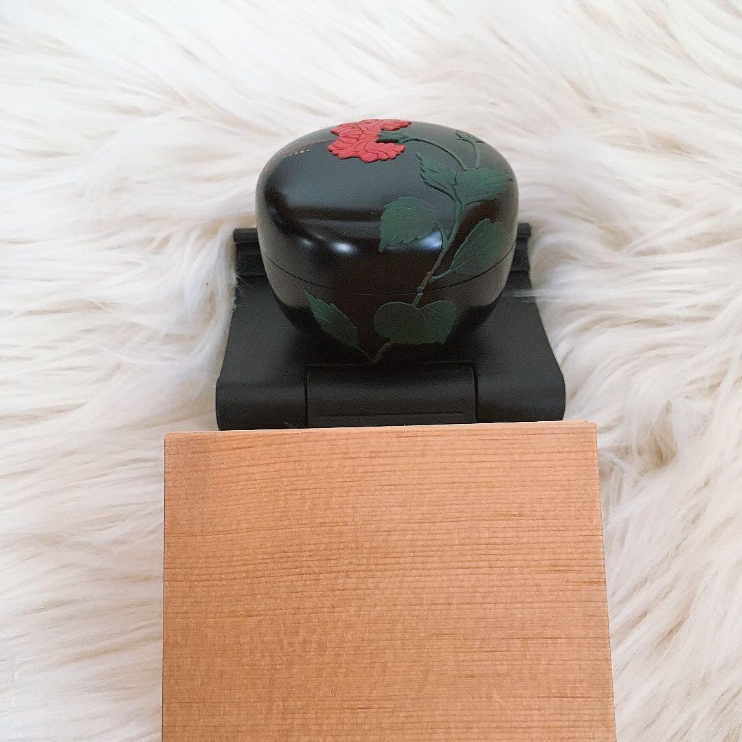 茶道具　棗 黒漆塗 椿蒔絵茶道具 漆器　うるし塗　沖縄工芸品 琉球漆器