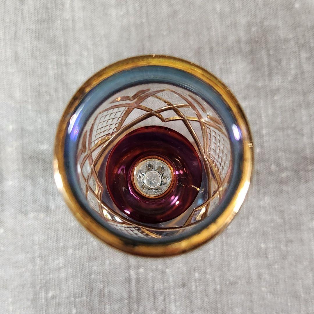 ボヘミアンガラスのカットガラス装飾グラス5個セット