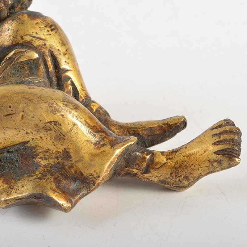 中国　古銅鍍金　人物像　達磨像　紙鎮　置物　M　R7465