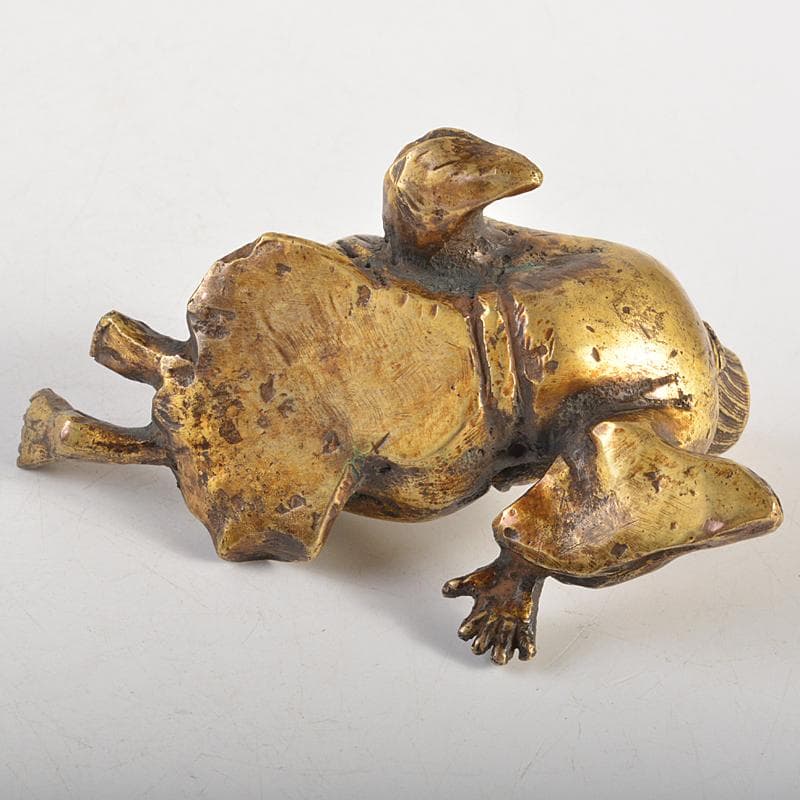 中国　古銅鍍金　人物像　達磨像　紙鎮　置物　M　R7465