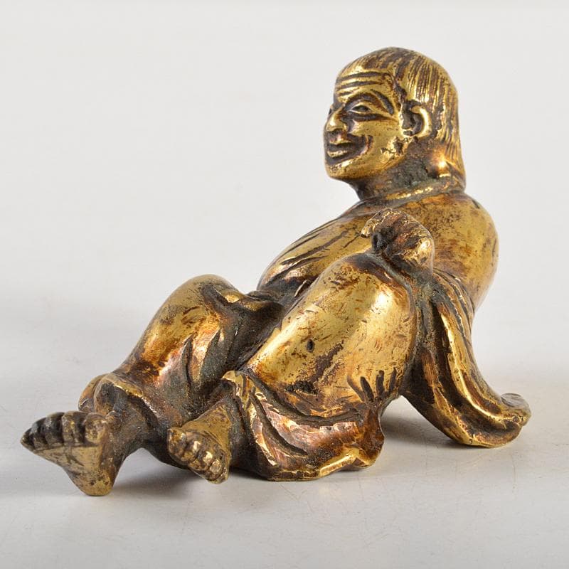 中国　古銅鍍金　人物像　達磨像　紙鎮　置物　M　R7465