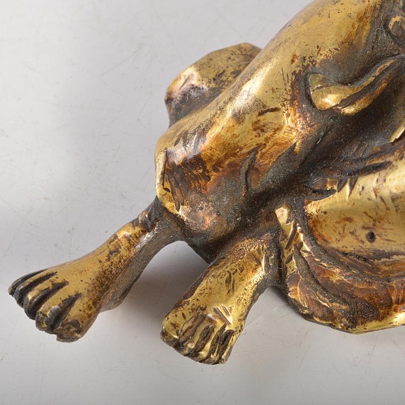 中国　古銅鍍金　人物像　達磨像　紙鎮　置物　M　R7465