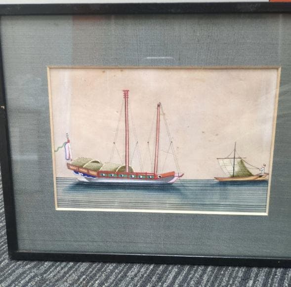 古画、さまざまな舟の生活　肉筆水彩画です。日本にはない表現が随所に見られます。６