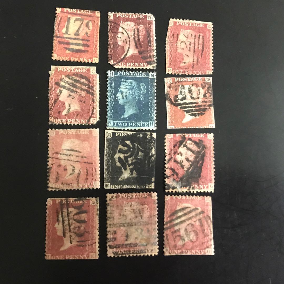 使用済切手　1枚セット ペニーBLACK,1ペニーブル、10 ペニーレッド