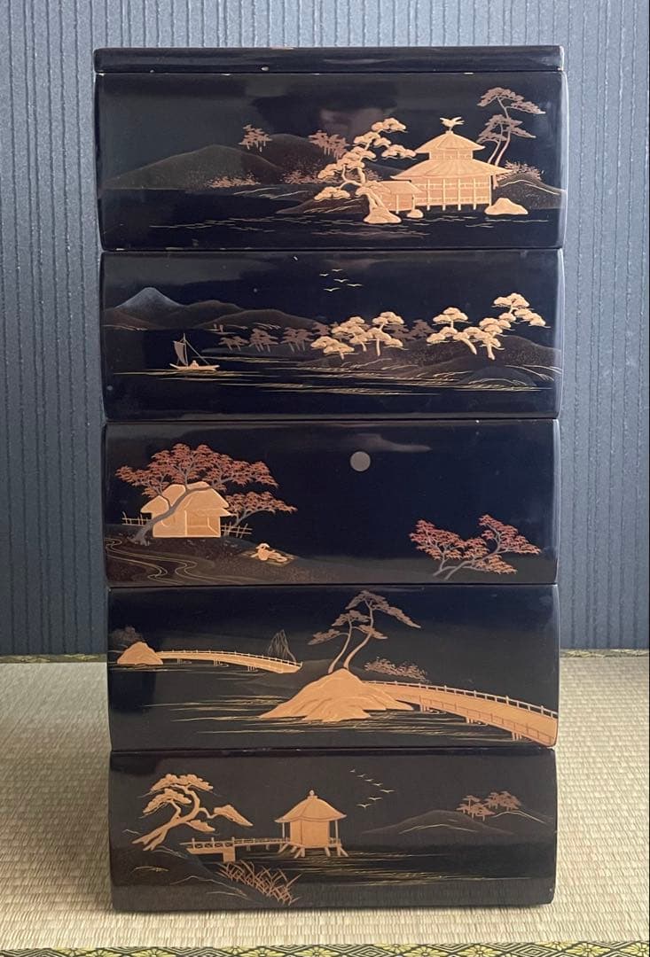 輪島塗　重箱　五段重箱　アンティーク　昭和50年　木箱付