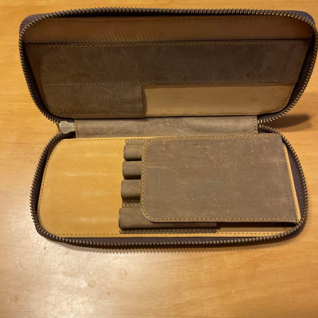 バハギア & クラフト ラウンドジップペンケース コンパクト　オリーブブラウン