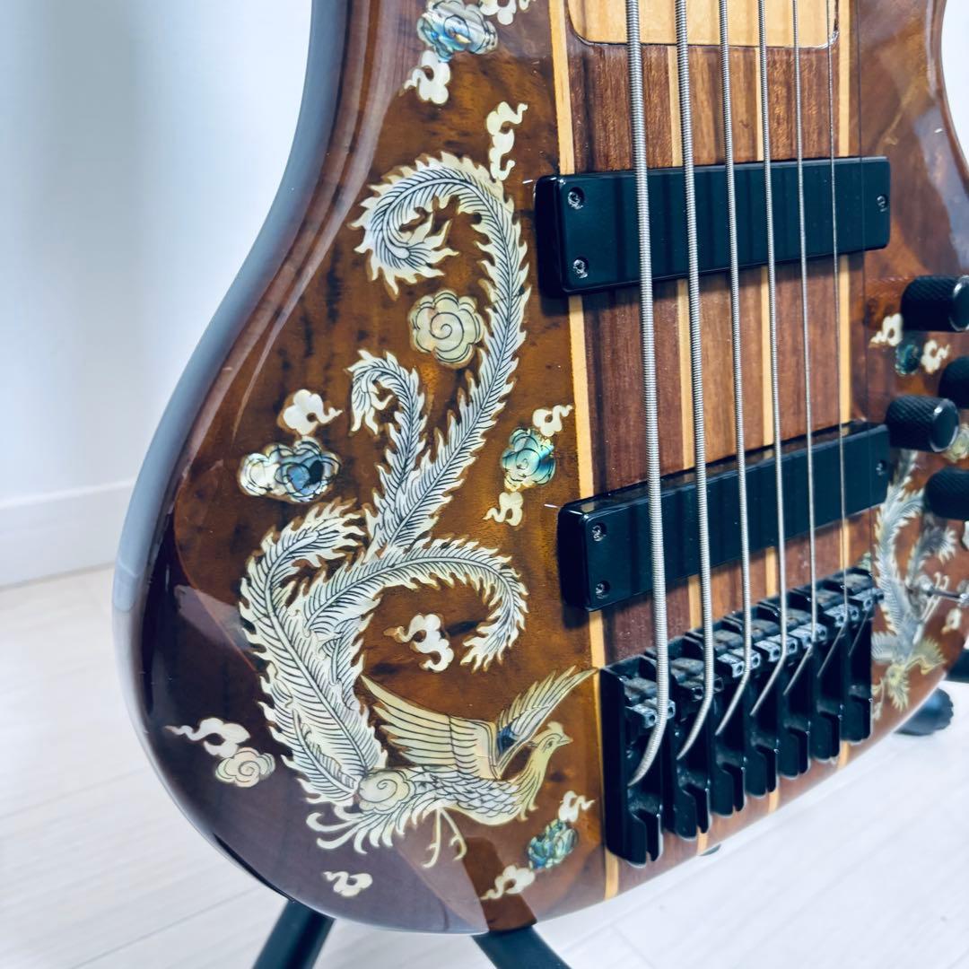 稀少【7弦ベース】美麗インレイ龍モチーフ 7弦　音出しOK トラス調整余裕あり