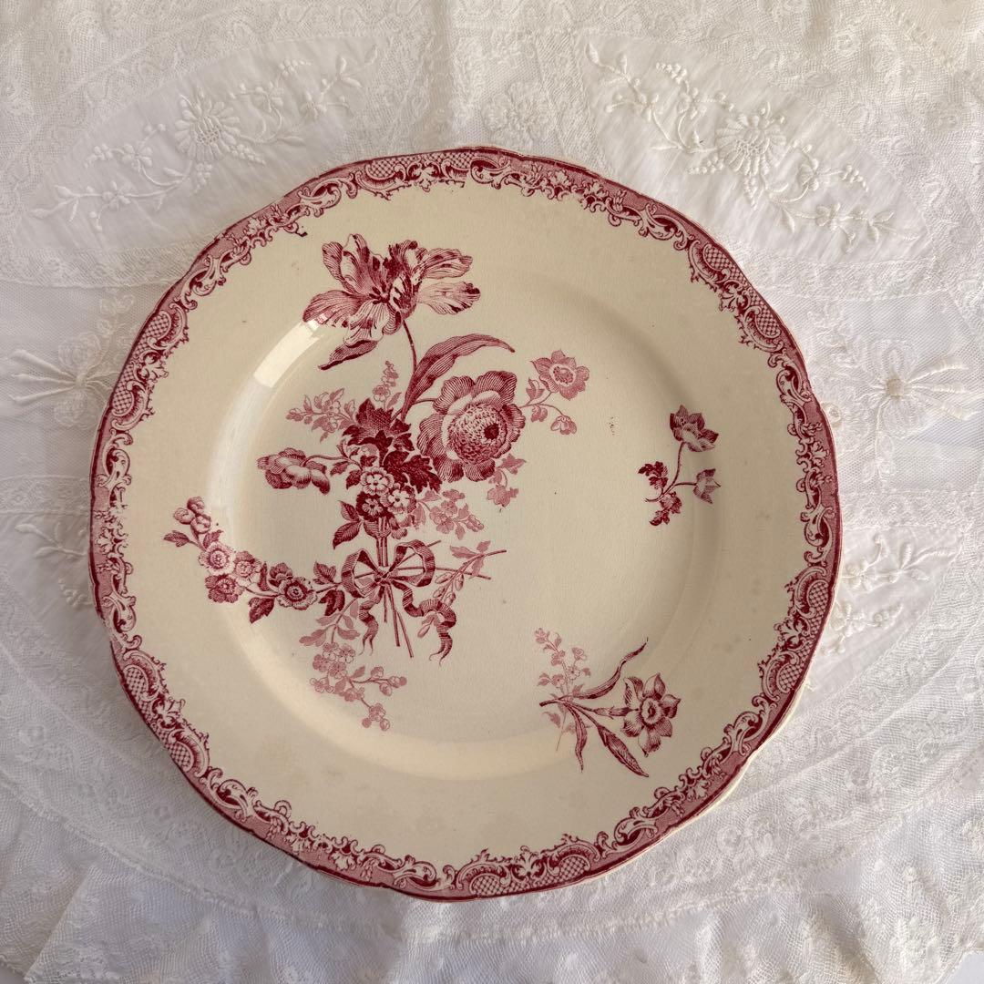 フランスアンティーク　サルグミンヌ　Fontanges ディナープレート　花リム