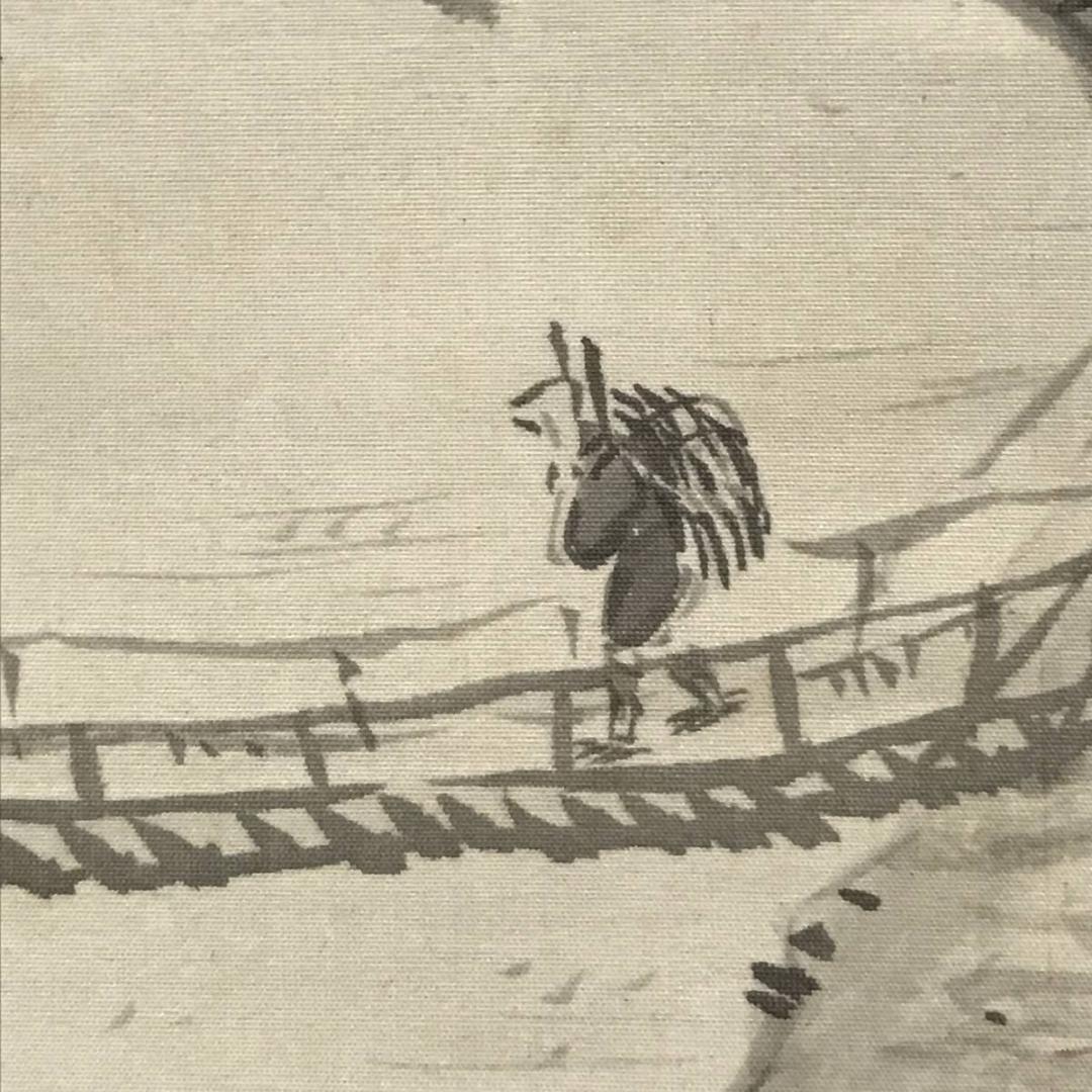 【真作】素門/雪渓帰樵図/山水人物図/掛軸/名家伝来/AB-782