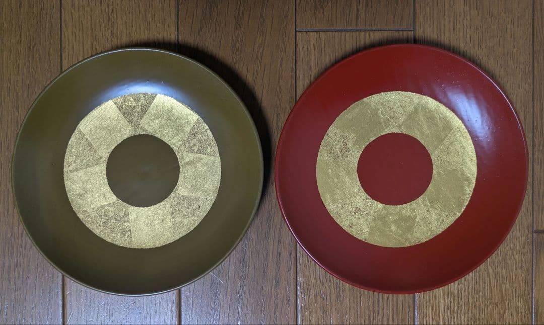 【未使用】野田行作 漆器 金箔文黒蛇の目銘々皿　5枚セット