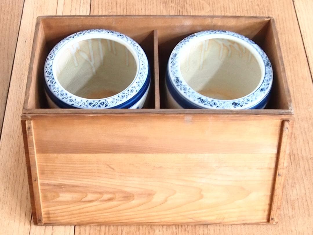 【骨董・美品】染付山水手焙 一対/2個 絵変わり 火鉢/金魚鉢/メダカ鉢 家具