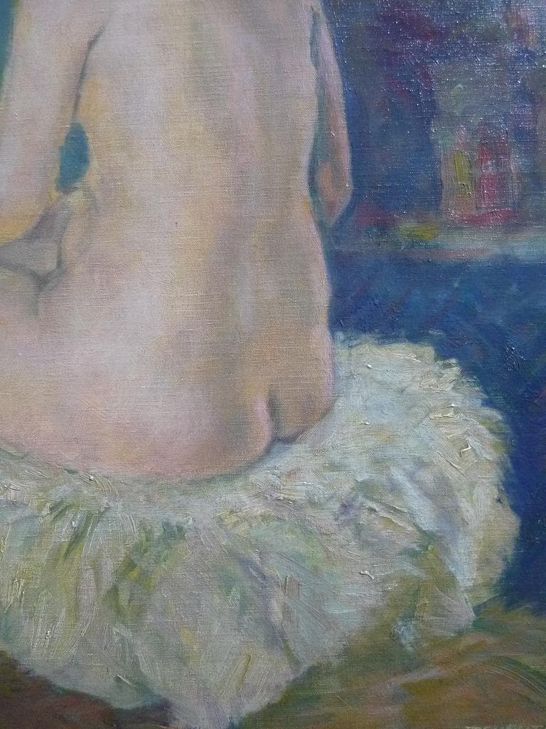 【真作】★弦田英太郎　油彩10号　うしろむきらふ　一水会常任委員★C21