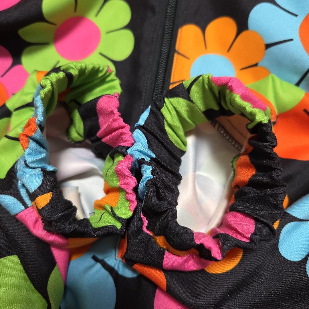 ラウドマウス 黒×マルチ花柄 ハーフジップ 刺繍ロゴ アノラック