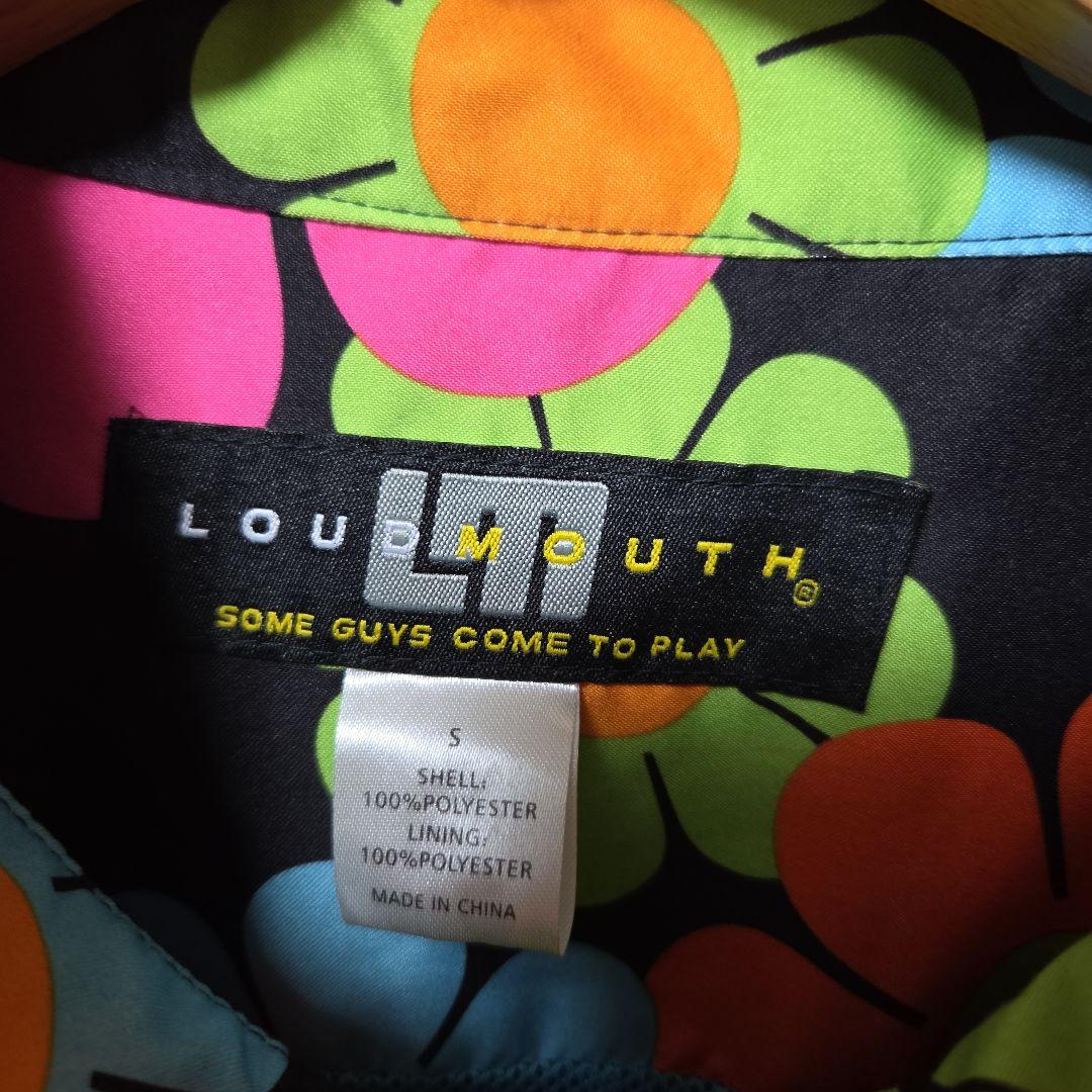 ラウドマウス 黒×マルチ花柄 ハーフジップ 刺繍ロゴ アノラック