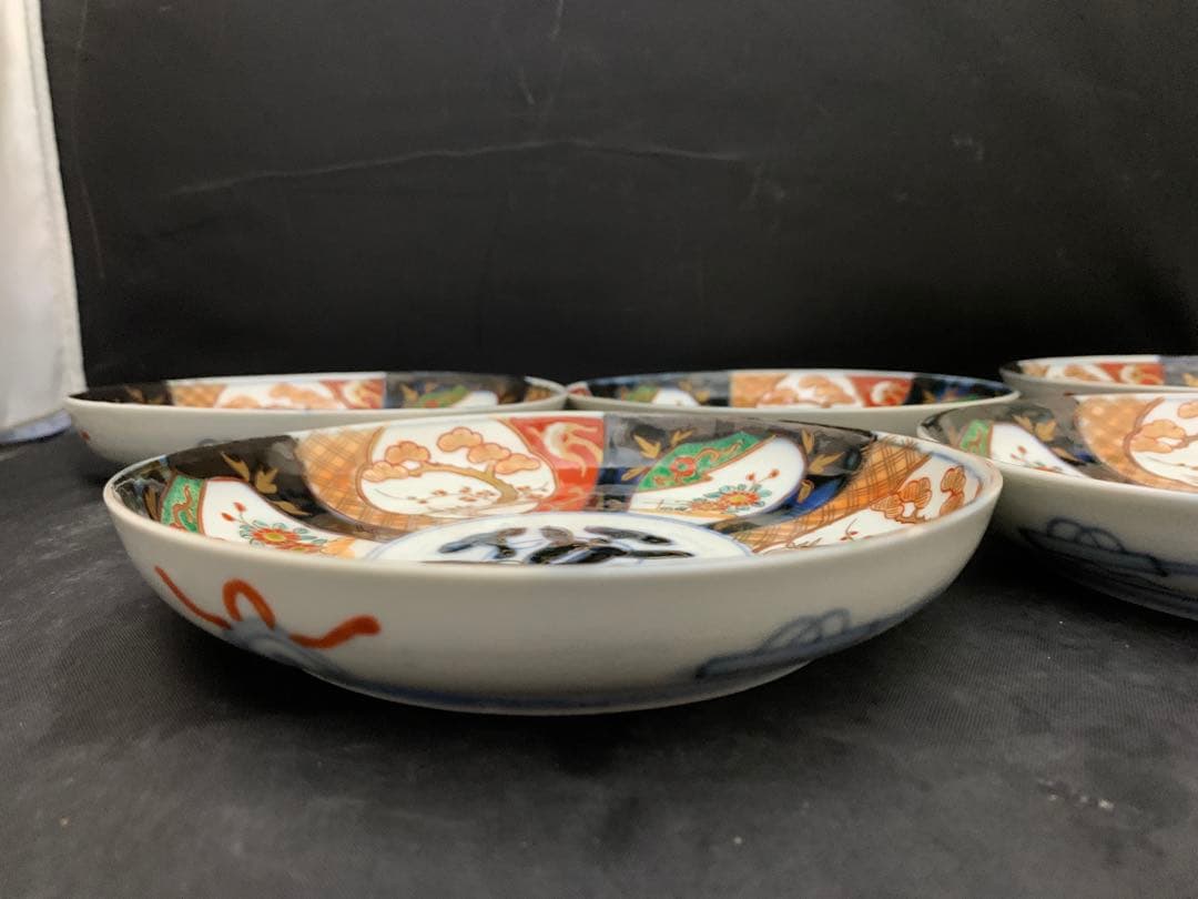 古伊万里　六寸皿　径18㎝　色絵金彩　器　5枚