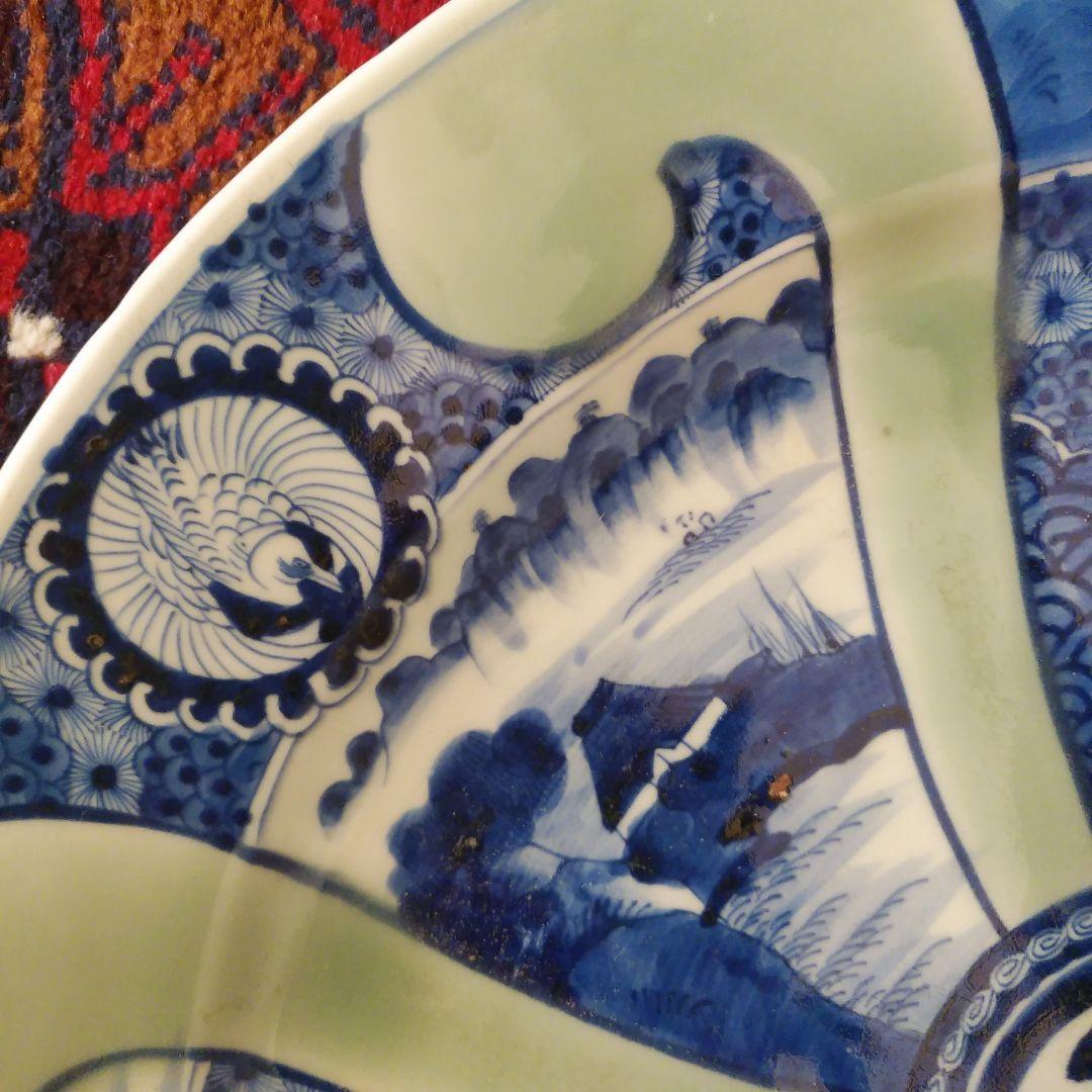 希少　珍品　 古伊万里 有田官窯　青磁染付大皿　特大皿　口径約44cm　有田焼