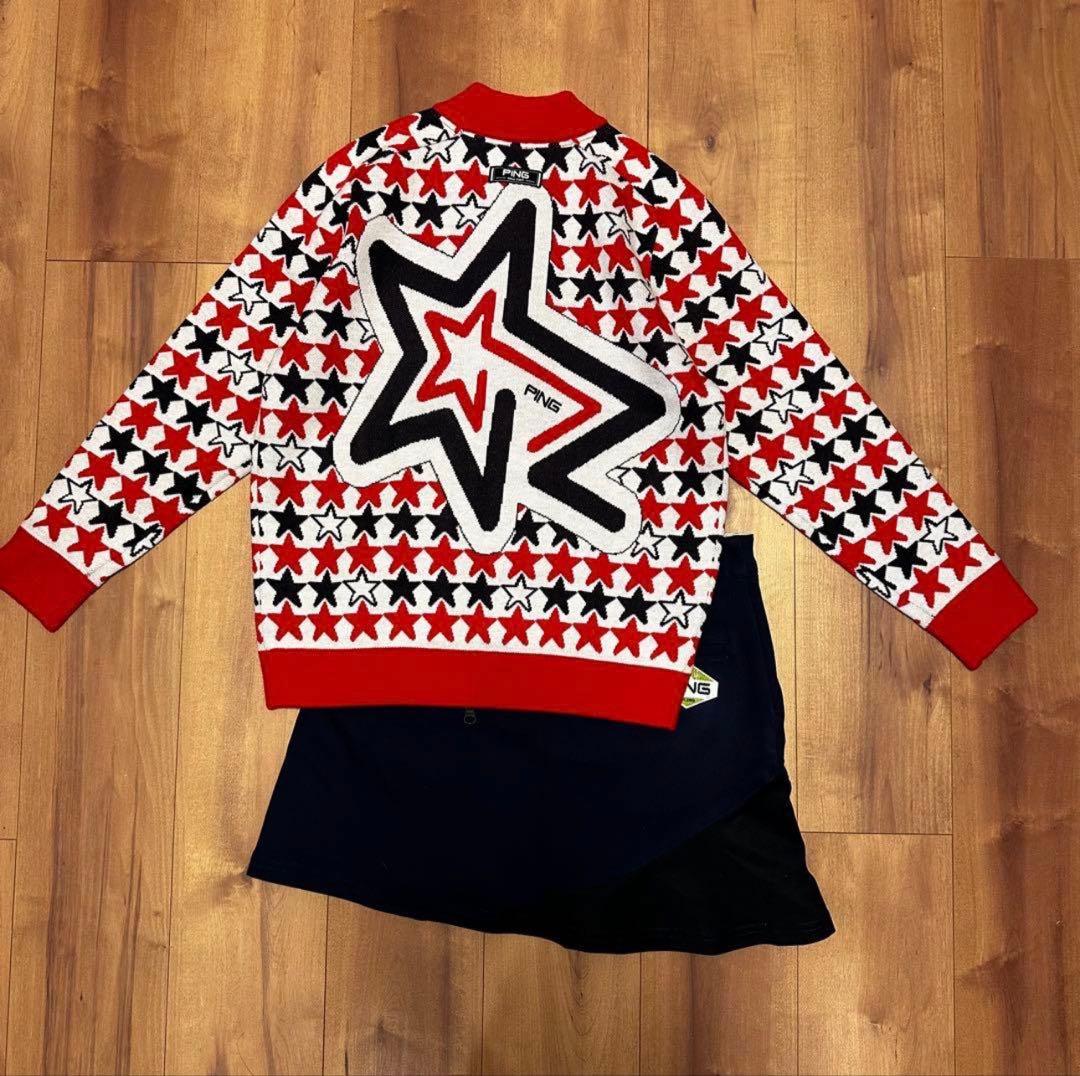 裏地付き　保温防風　ニット　アウター　スカート　セットアップ　秋冬　真冬ゴルフ