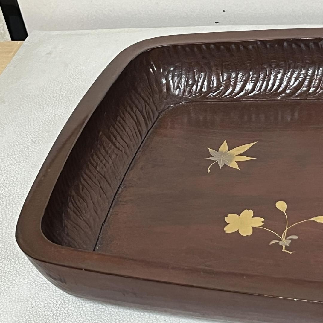 川端近左 蒔絵 煎茶盆 共箱 角盆 茶道具 煎茶道具 【k3496】