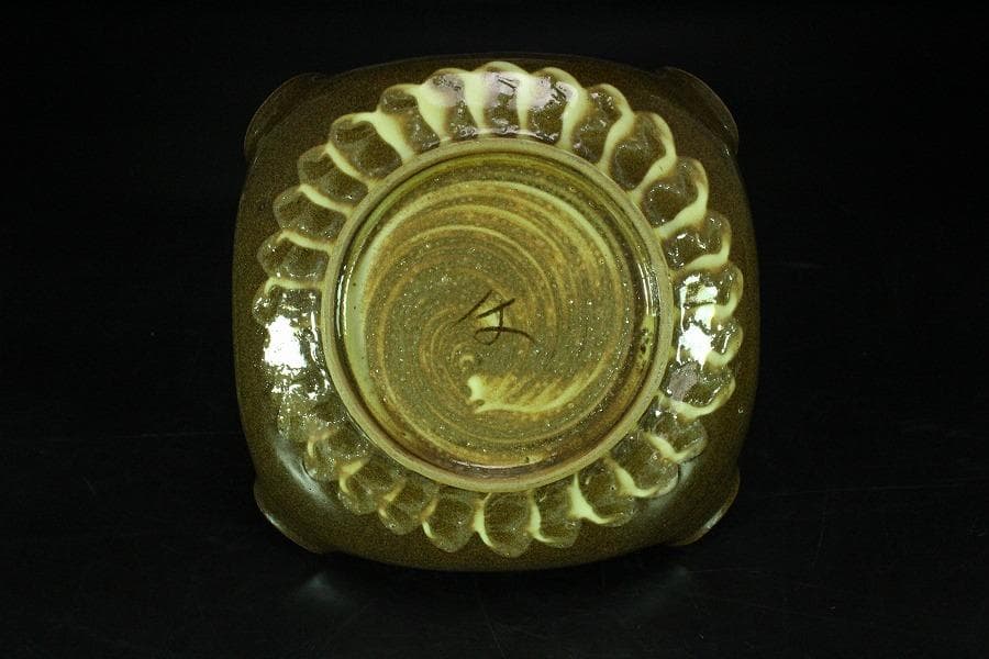 現川 横石臥牛 四方 盤 12cmx12cm(K-LC542)