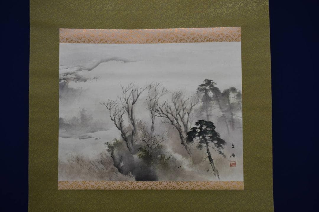 真作/佐藤古岫/早春残雪図/山水図/桐共箱付/布袋屋掛軸HH-175