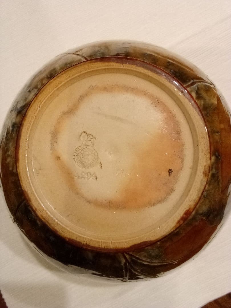 イギリス ロイヤルドルトン 1910年代 葉文壺 キズ有り