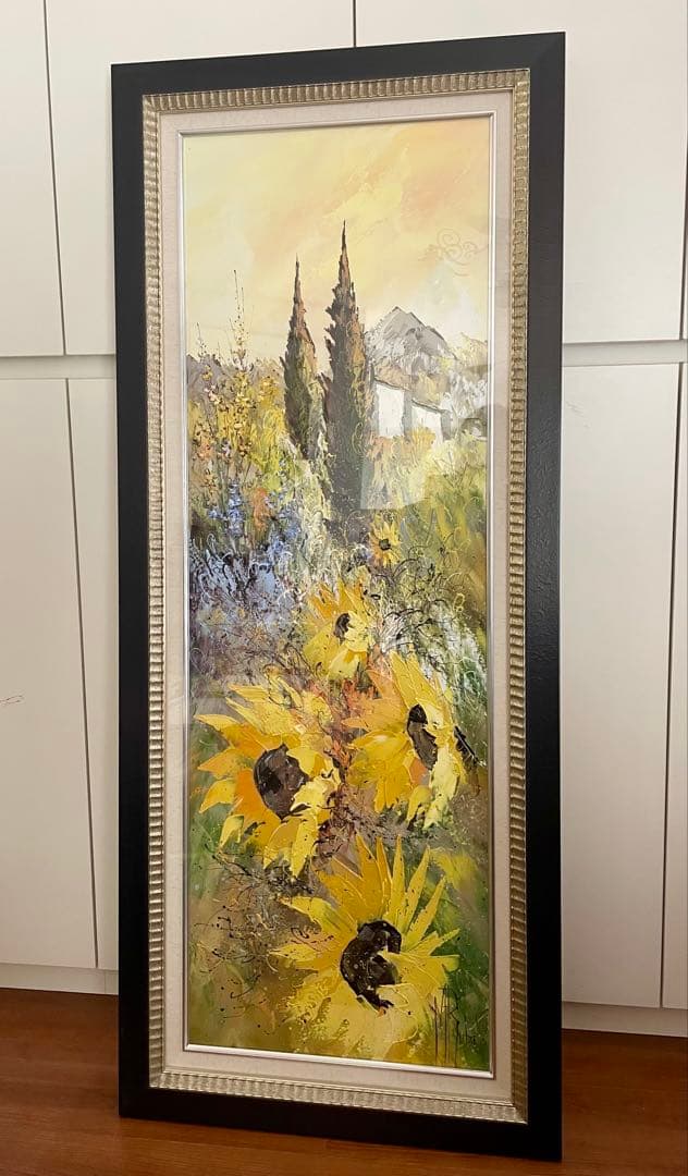 真作 大型油彩肉筆画　マニュエル・リュバロ　『ひまわり』 縦1.2m