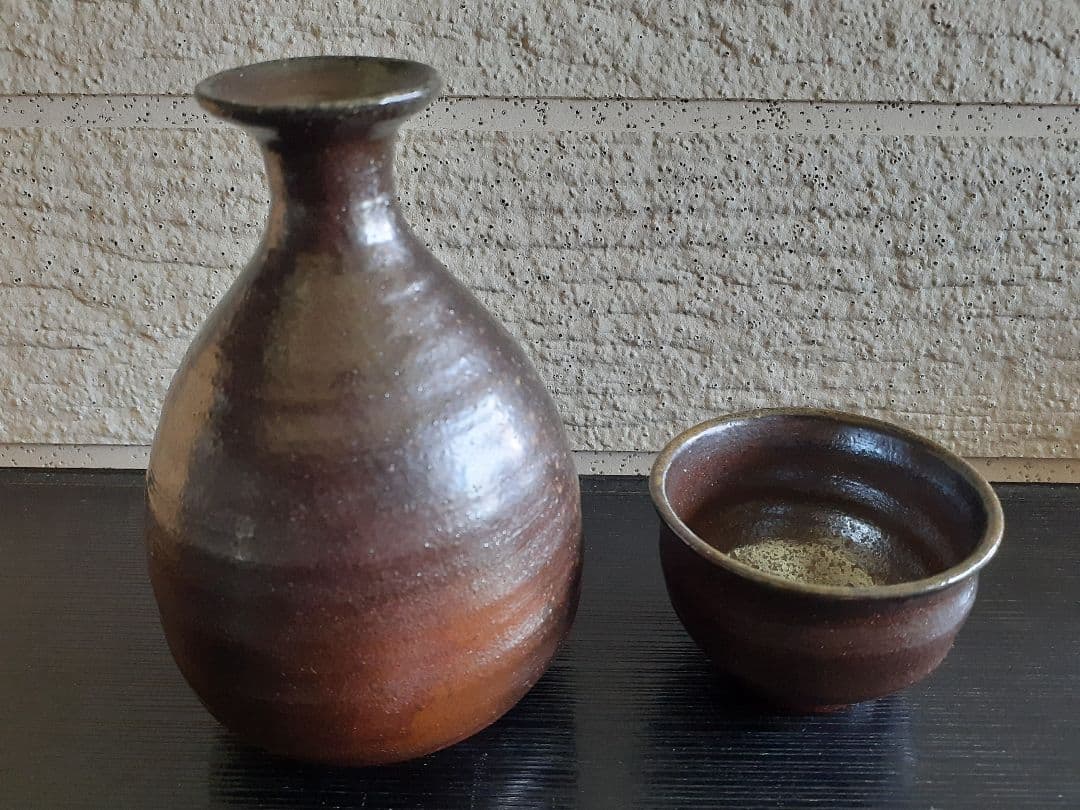 斜里窯 酒器揃い　灰被り徳利 ぐい飲み