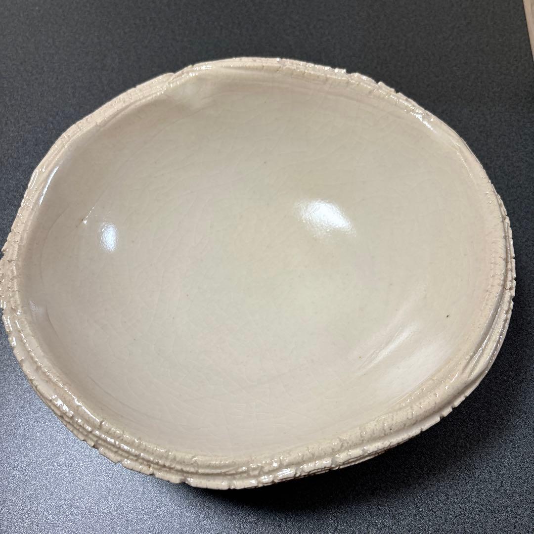北陶　飯田雪峰　白いお皿陶器製 木箱付き