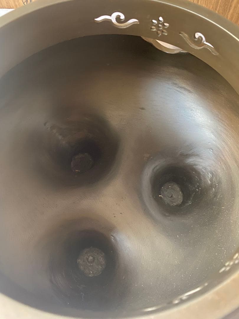 唐銅　鬼面風炉　釜師　畠　春斎氏作　共箱付