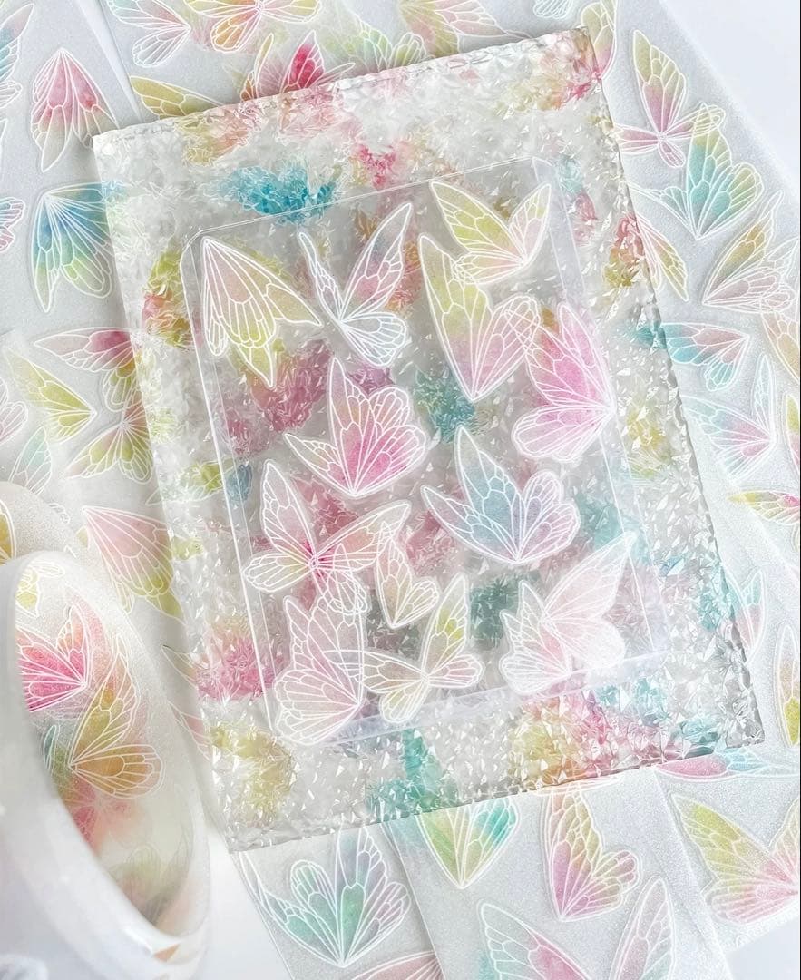 【9071】海外　マスキングテープ　6m巻　PETラメ加工+カッティング　蝶々