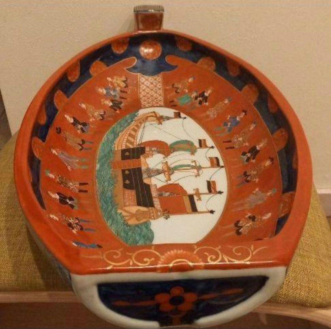 ‼️即発送‼️舟型 金彩錦絵 南蛮船‼️ 骨董 深鉢 大皿 飾り皿