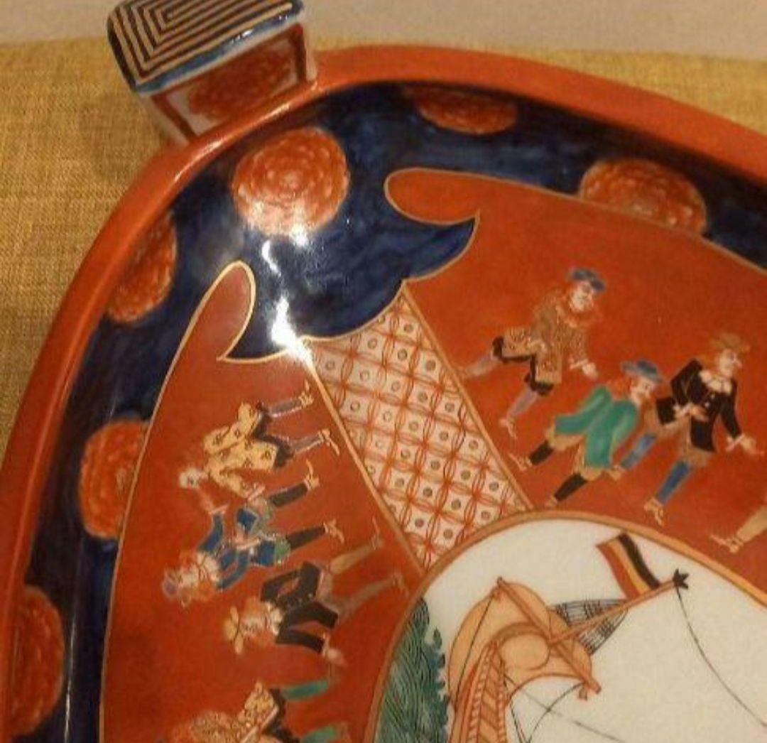 ‼️即発送‼️舟型 金彩錦絵 南蛮船‼️ 骨董 深鉢 大皿 飾り皿