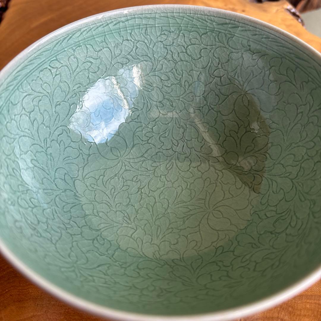 高麗青磁 東谷 金正黙 抹茶碗 茶道具 共箱（463Fc）
