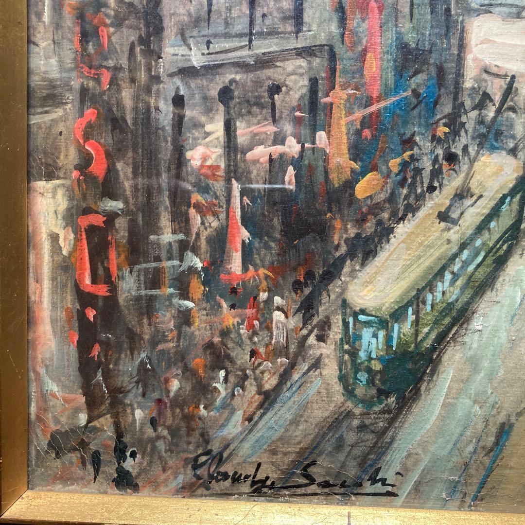 大聖堂風景　作者不詳　油絵　額61×33絵57×28cm ヨーロッパ街の風景