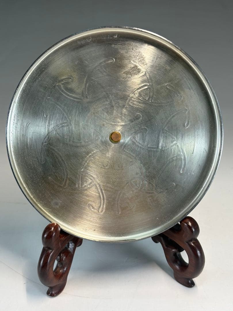 【中古品】清五郎造　銀いぶし独楽繋薬鏙（共箱）