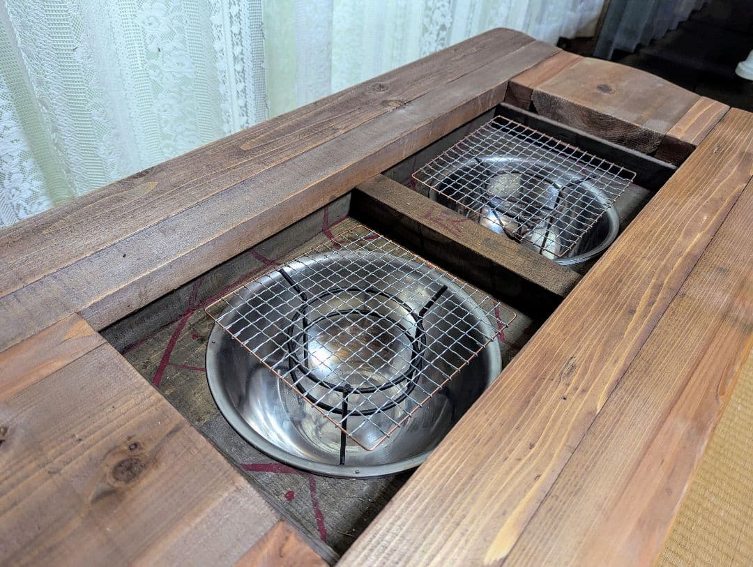 年中使える！蓋つき囲炉裏テーブル　色・サイズ注文可能　木製和風 収納・ダブル火鉢