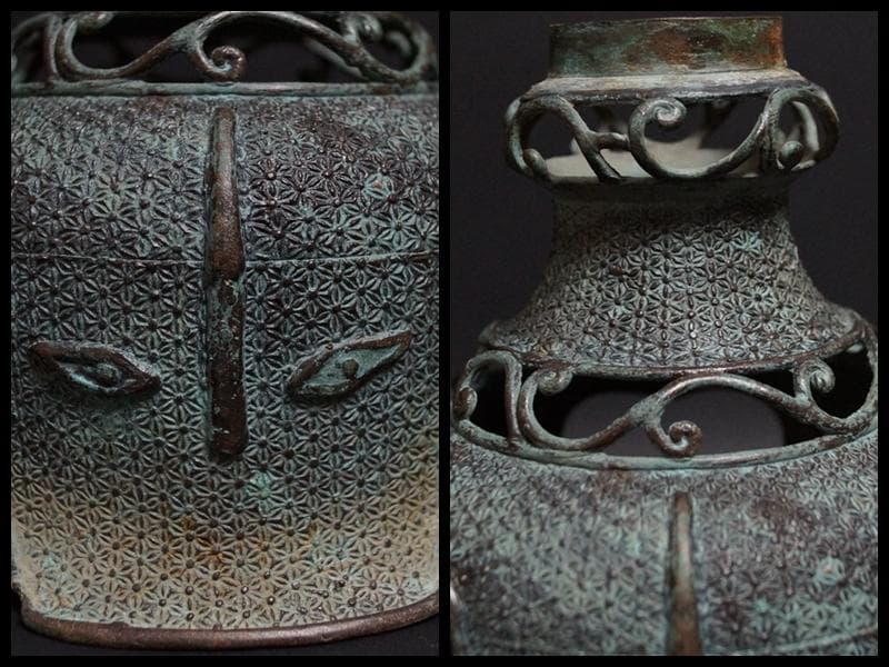 江戸期 古銅鏤空彫燭台 寺院ローソク立て 高さ44.5㎝ 重さ1kg 仏教美術